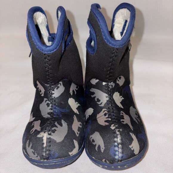 BOGS Wellies Boots Infants Fur Lined Waterproof Wellingtons Navy Polar Bear 7US - Picture 2 of 7